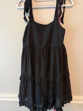 aerie Black Tie-Shoulder Tiered Mini Dress